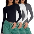 thumbnail image 1 of Annhoo 3PCS Fall T Shirt for Women Casual Long Sleeve Round Neck Tight Crop Blouses Basic Solid Color Slim Tops, 1 of 4