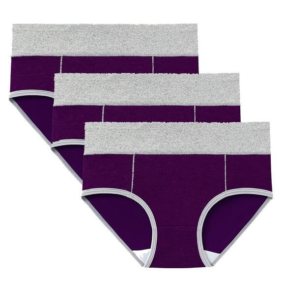 Annhoo 3PCS High Waisted Underwear for Women Plus Size Full Coverage Color Block Briefs Comfy Soft Stretchy Panties