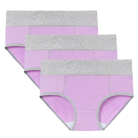 Annhoo 3PCS High Waisted Underwear for Women Plus Size Full Coverage Color Block Briefs Comfy Soft Stretchy Panties