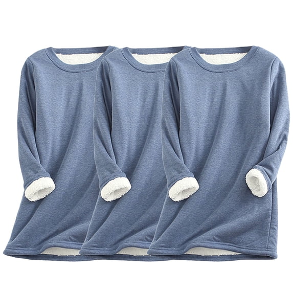 Annhoo 3PCS Womens Fleece Lined Tops Plus Size Long Sleeve Crewneck Plush Shirts Winter Thickened Warm Underwear Blouses