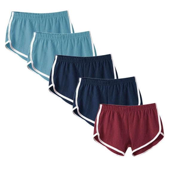 Annhoo 5 Pack Women's Running Shorts Summer Basic Elastic Waisted Yoga Short Plus Size Color Block Beach Shorts
