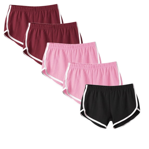 Annhoo 5 Pack Women's Running Shorts Summer Basic Elastic Waisted Yoga Short Plus Size Color Block Beach Shorts