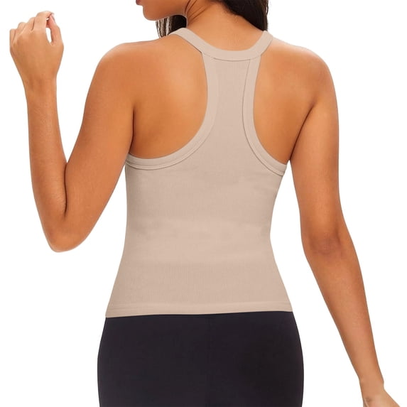 Annhoo Athletic Tank Tops for Women Crewneck Slim Solid Color Ribbed Sleeveless Basic Vest Summer Spring Clothes