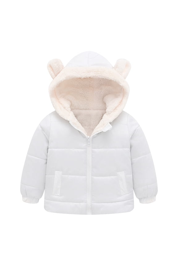 Baby Boys Girls Coats with Cute Bear Ears Hoods Long Sleeve Fleece Lined Puffer Jackets Winter Toddler Zip up Outwear