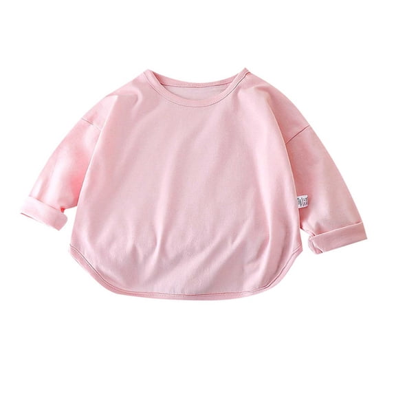Annhoo Baby Boys Girls Fall T Shirts Long Sleeve Crewneck Cotton Tops Toddler Casual Solid Color Bottoming Shirt