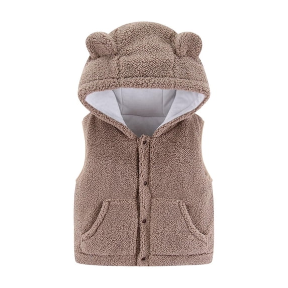 Annhoo Baby Boys Girls Plush Vest Jacket Winter Sleeveless Button up Fleece Coats Cute Bear Ear Hoodies with Pockets