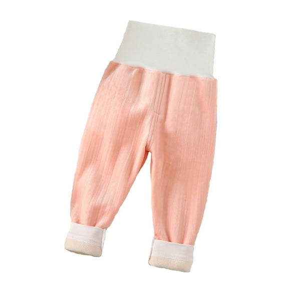 Annhoo Baby Boys Girls Winter Warm Fleece Lined Pants Trendy Color Block Cotton Fuzzy Trousers Toddler High Waist Pants