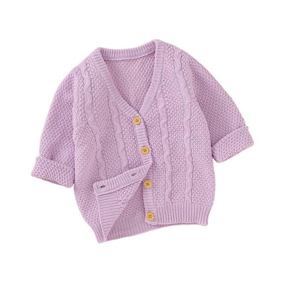 Annhoo Baby Clothes Long Sleeve Solid Color Sweater Button V-neck Fall Winter Warm Knitted Cardigan for Infant Boys and Girls