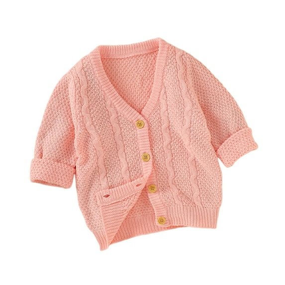 Annhoo Baby Clothes Long Sleeve Solid Color Sweater Button V-neck Fall Winter Warm Knitted Cardigan for Infant Boys and Girls