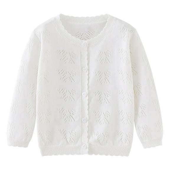 Annhoo Baby Girls Cardigan Sweaters Toddler Long Sleeve Button down Knitwear Solid Hollow out Knitted Outwear