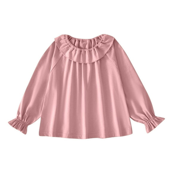 Annhoo Baby Girls Fall Shirts Puff Sleeve Cute Ruffle Collar Tops Toddler Solid Color Comfy Cotton Undershirts