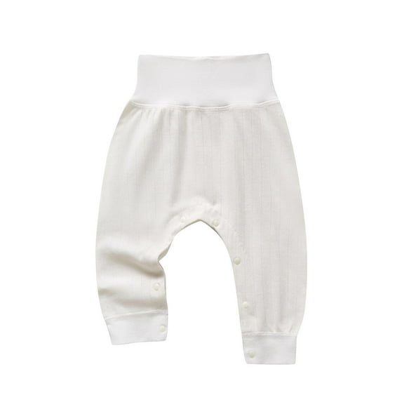 Annhoo Baby Infant Cotton Pants for Girls Boys High Waist Button Down Bottoms Comfy Homewear Solid Color Elastic Trousers