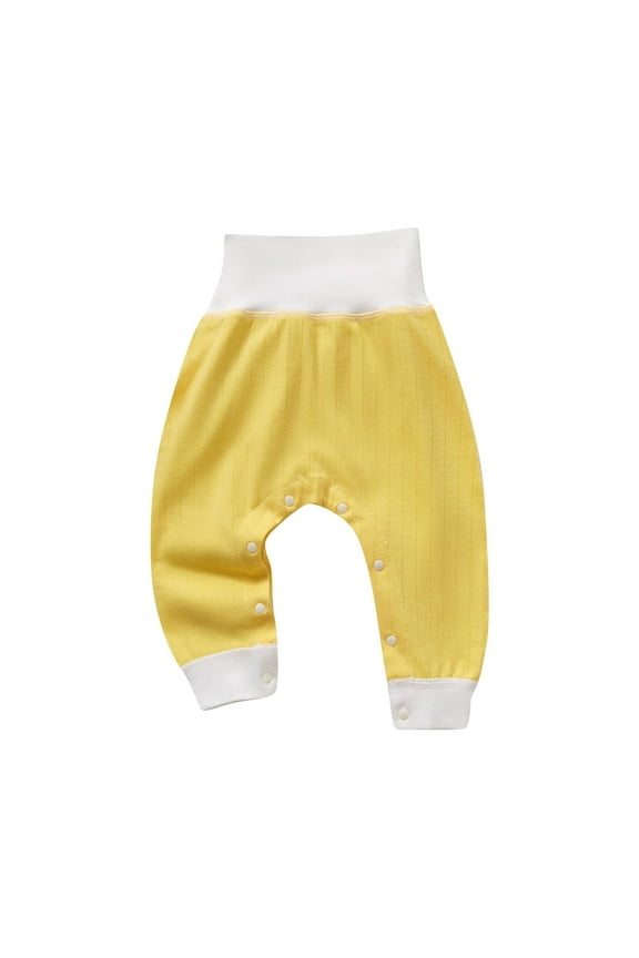 Baby Infant Cotton Pants for Girls Boys High Waist Button Down Bottoms Comfy Homewear Solid Color Elastic Trousers