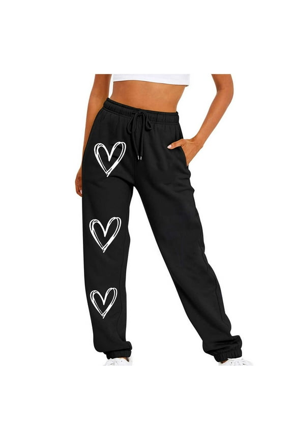 Baggy Sweatpants Women Cute Graphic Printed Joggers Casual High Waisted Drawstring Trousers with Pockets