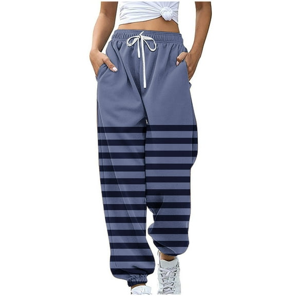 Annhoo Baggy Sweatpants Women Drawstring High Waisted Striped Joggers Casual Workout Color Block Pants