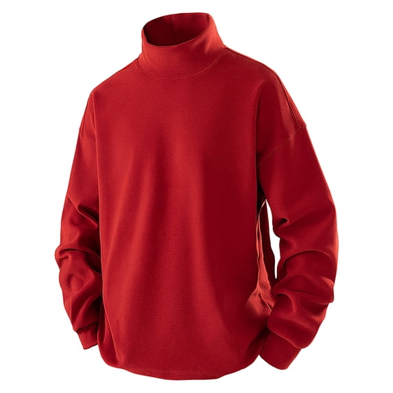 Annhoo Big And Tall Shirts for Men Long Sleeve Turtleneck Solid Color Pullover Blouse Loose Casual Clothes