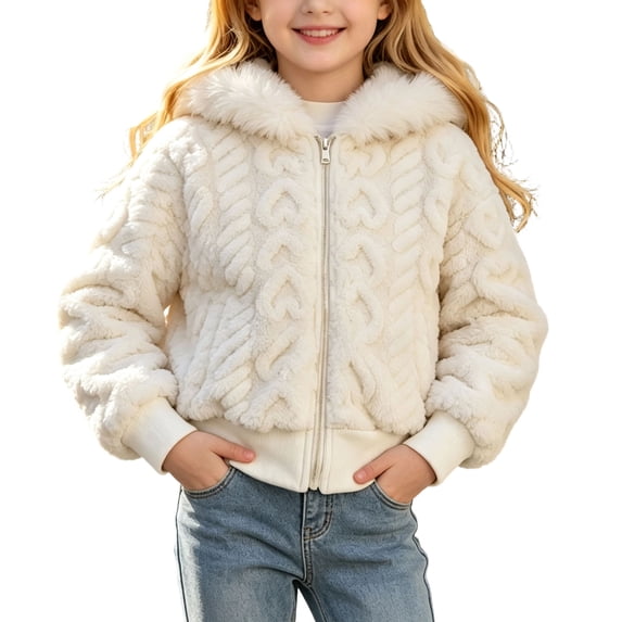 Annhoo Big Boys Girls Zip Hooded Jackets Winter Fleece Long Sleeve Outdoor Coat Cute Fashion Cropped Outerwear