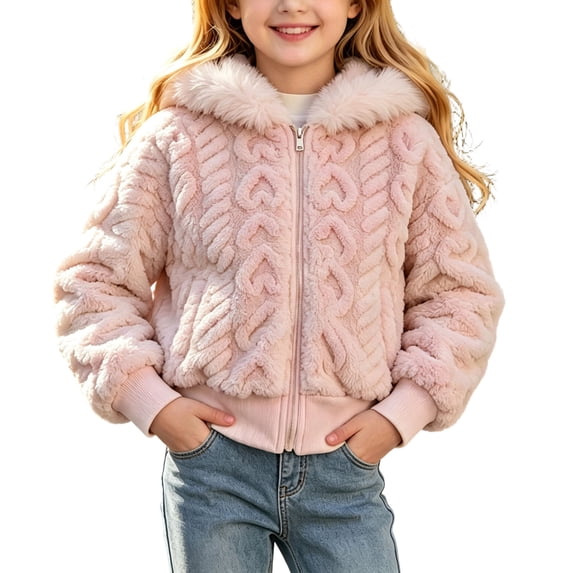 Annhoo Big Boys Girls Zip Hooded Jackets Winter Fleece Long Sleeve Outdoor Coat Cute Fashion Cropped Outerwear