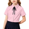 thumbnail image 1 of Annhoo Big Girls Button Down Shirts with Bow Tie Collared Neck Short Sleeve Formal School Uniform Casual Blouse, 1 of 9