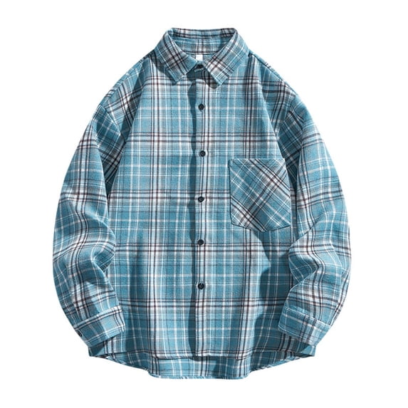Annhoo Big and Tall Shirts for Mens Block Color Plaid Button Down Collar Long Sleeve Basic Tops Casual Clothes