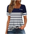 thumbnail image 1 of Annhoo Blouses for Women Striped Tees Button Down Crew Collar Womens Shirts Trendy Summer Spring Casual Tops, 1 of 4