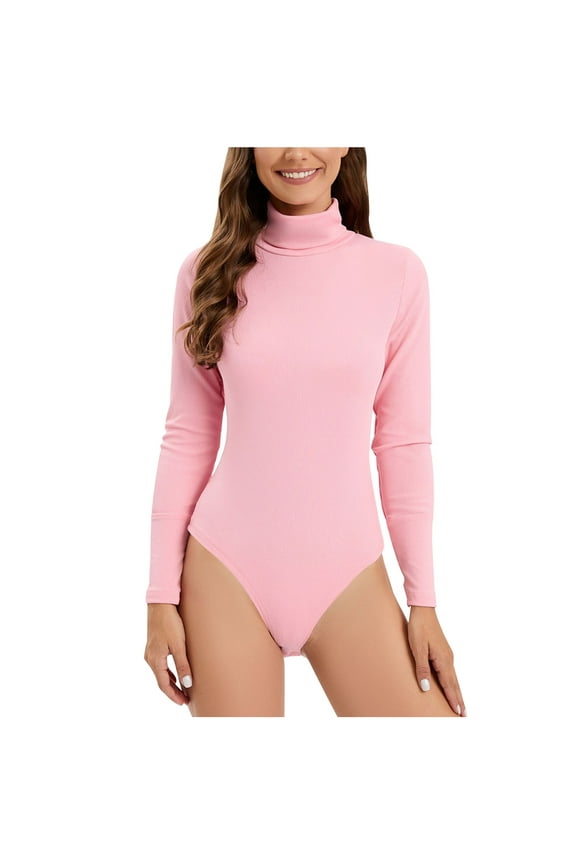 Bodysuits for Women Long Sleeve Casual Knitted High Neck Jumpsuits Slim Compression Legging Tops Bodysuits