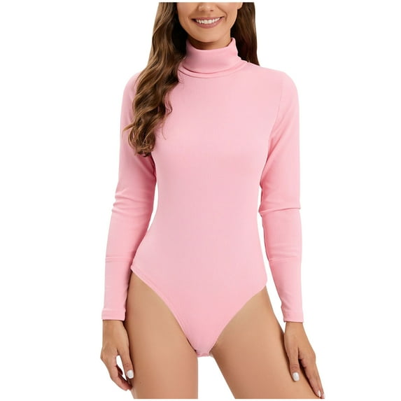 Annhoo Bodysuits for Women Long Sleeve Casual Knitted High Neck Jumpsuits Slim Compression Legging Tops Bodysuits