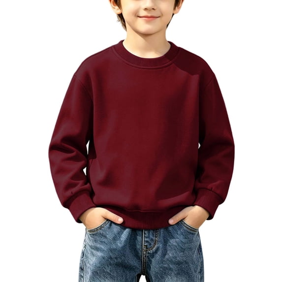 Annhoo Boys Crewneck Sweatshirts Solid Color Long Sleeve Oversized Fall Soft Comfy Outdoor Kids Casual Blouses