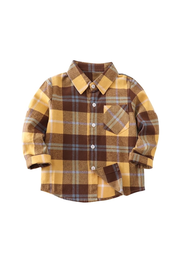 Boys Girl's Button down Shirts Classic Plaid Print Long Sleeve Lapel Tops Kids Fall Cotton Blouses with Pocket