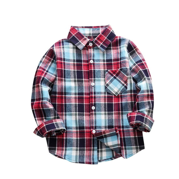 Annhoo Boys Girl's Button down Shirts Classic Plaid Print Long Sleeve Lapel Tops Kids Fall Cotton Blouses with Pocket