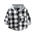 thumbnail image 1 of Annhoo Boys Girls Plaid Hooded Shirts Fall Classic Button down Long Sleeve Tops Kids Casual Outwear with Pocket, 1 of 9