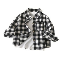 Annhoo Boys Girls Plaid Shacket Fall Casual Long Sleeve Button down Shirts Children's Classic Lapel Outwear with Pocket
