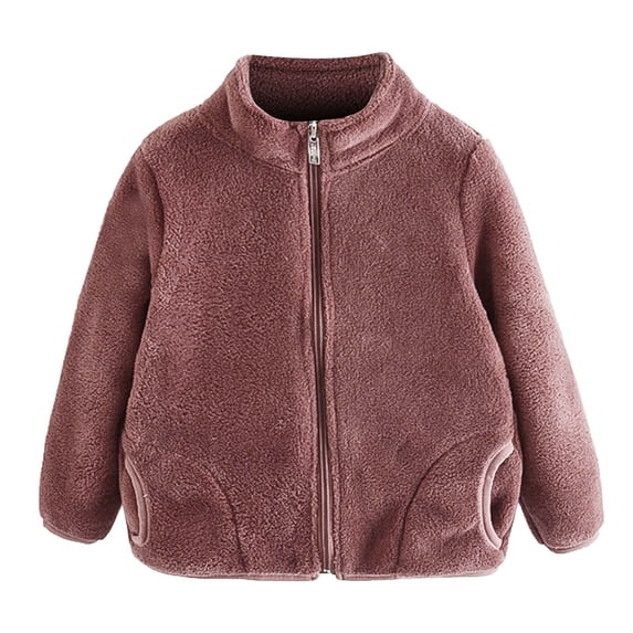 Annhoo Boys Girls Plush Jackets Stand Collar Long Sleeve Full Zip Coat Unisex Winter Fleece Warm Outerwear with Pockets