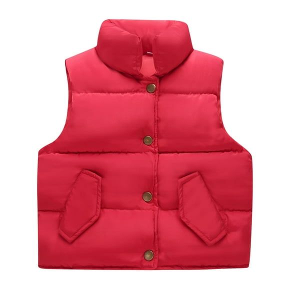 Annhoo Boys Girls Puffer Vest Winter Warm Stand Collar Sleeveless down Jackets Kids Casual Solid Button Front Coats