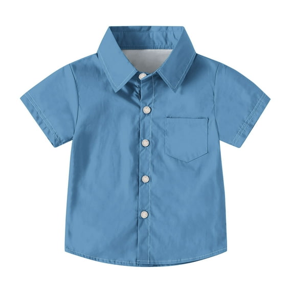 Annhoo Boys Girls Shirts Button Down Short Sleeve Solid Color Loose Tops with pocket Fashion Spring Clothes