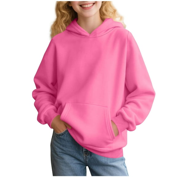 Annhoo Boys Girls Sweatshirts Long Sleeve Hooded Child Tops with Pocket Comfy Solid Color Toddler Baby Blouse 2-15 Years