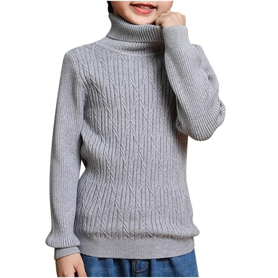 Annhoo Boys Girls Turtleneck Sweaters Kids Fall Winter Casual Long Sleeve Knitted Tops Cozy Solid Color Thick Shirts
