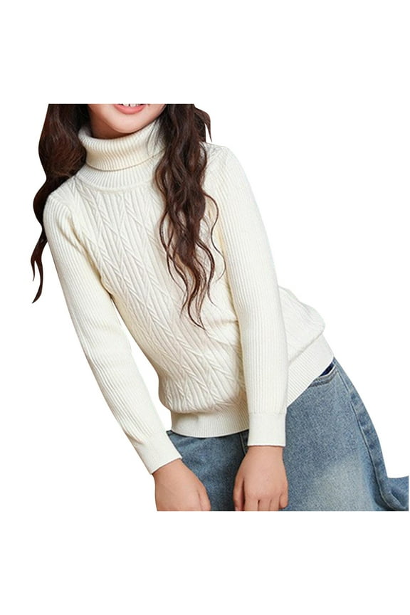 Boys Girls Turtleneck Sweaters Kids Fall Winter Casual Long Sleeve Knitted Tops Cozy Solid Color Thick Shirts