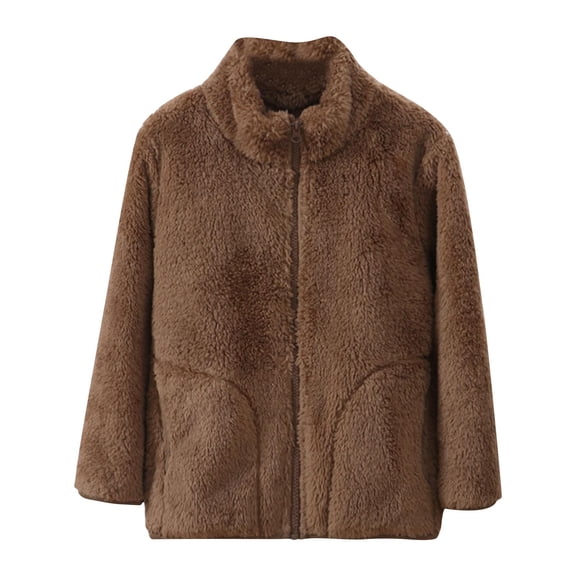Annhoo Boys Girls Warm Fleece Jacket Kids Long Sleeve Zipper up Outwear Winter Comfy Windproof Collared Coats