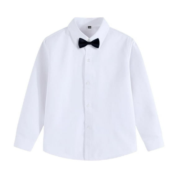 Annhoo Boys Uniform Long Sleeve Solid Color Collar with Decor Button Down Tops Dressy Casual Clothes
