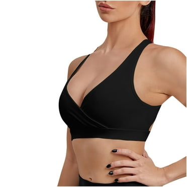 Annhoo Bras for Women No Underwire Trendy Cross Front V Neck Sports Underwear Seamless Quick Dry Athletic Gym Bra