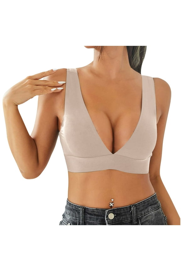 Bras for Women No Underwire V-Neck Moderate Coverage Seamless Underwear Soft Comfort Supportive Bralettes