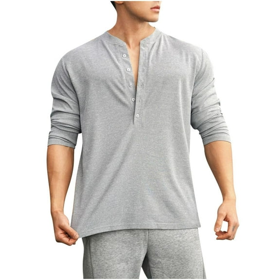 Annhoo Breathable Shirts for Men Long Sleeve Button Down V Neck Lightweight Stretch Plain Tops Casual Soft Clothes