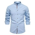 thumbnail image 1 of Annhoo Business Button Down Shirts Cotton Long Sleeve Stand Collar Blouse Comfy Solid Color Work Office Tops for Men, 1 of 2