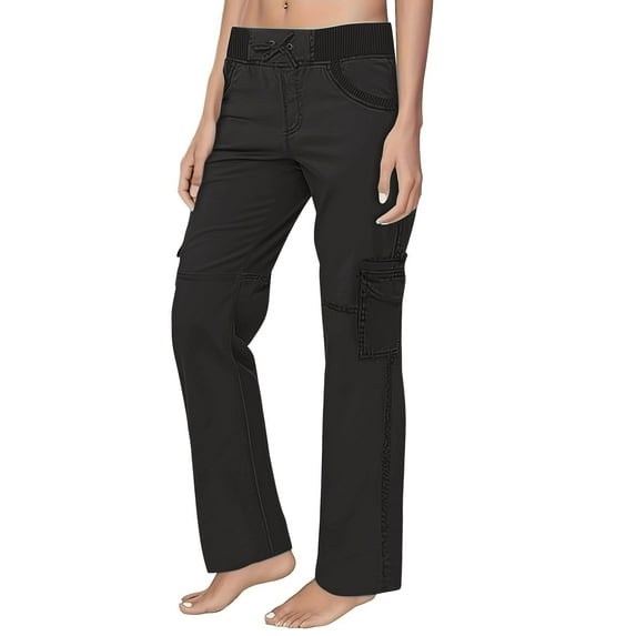 Annhoo Business Pants for Women Cotton Drawstring Elastic Waist Tights with Pockets Workwear Straight Leg Casual Trousers
