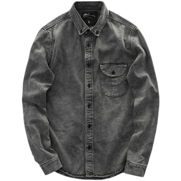 Annhoo Button Down Shirts for Mens Casual Collared Solid Color Long Sleeve Work Clothes with Pocket Denim Jacket Tops