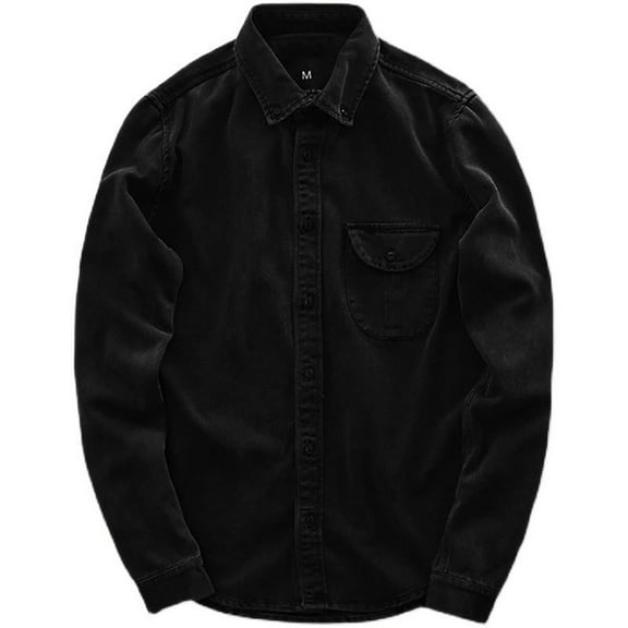 Annhoo Button Down Shirts for Mens Casual Collared Solid Color Long Sleeve Work Clothes with Pocket Denim Jacket Tops