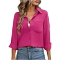 thumbnail image 1 of Annhoo Button down Shirts for Women Fall Long Sleeve Lapel Tops Elegant Business Casual Work Blouses with Pocket, 1 of 3