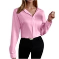 thumbnail image 1 of Annhoo Button down Shirts for Women Business Casual Lapel Long Sleeve Satin Blouses Fall Comfy Solid Work Tops, 1 of 8