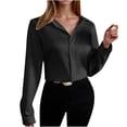 thumbnail image 1 of Annhoo Button down Shirts for Women Business Casual Lapel Long Sleeve Satin Blouses Fall Comfy Solid Work Tops, 1 of 8